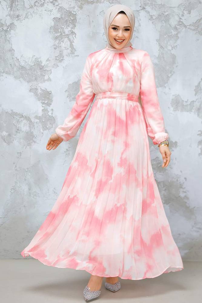 Modest Pink Chiffon Dress 34469P - 1