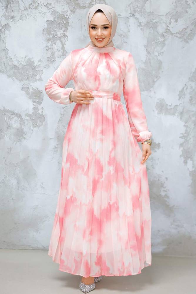 Modest Pink Chiffon Dress 34469P - 2