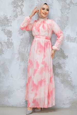 Modest Pink Chiffon Dress 34469P - 3