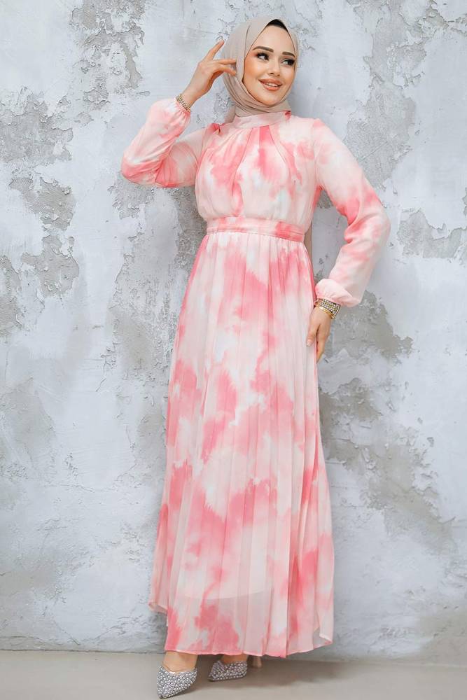 Modest Pink Chiffon Dress 34469P - 3