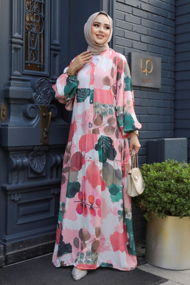 Modest Pink Maxi Dress 18236P - 1