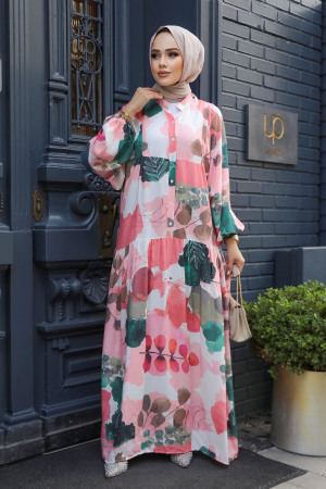Modest Pink Maxi Dress 18236P - 3