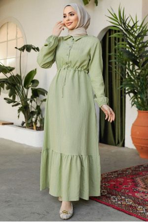 Modest Pistachio Green Eid Dress 23181FY - 2