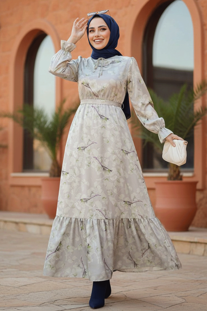 Modest Pistachio Green Long Sleeve Dress 60901FY - 1