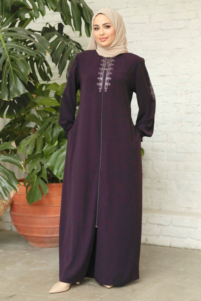Modest Plum Color Abaya 45274MU - 1