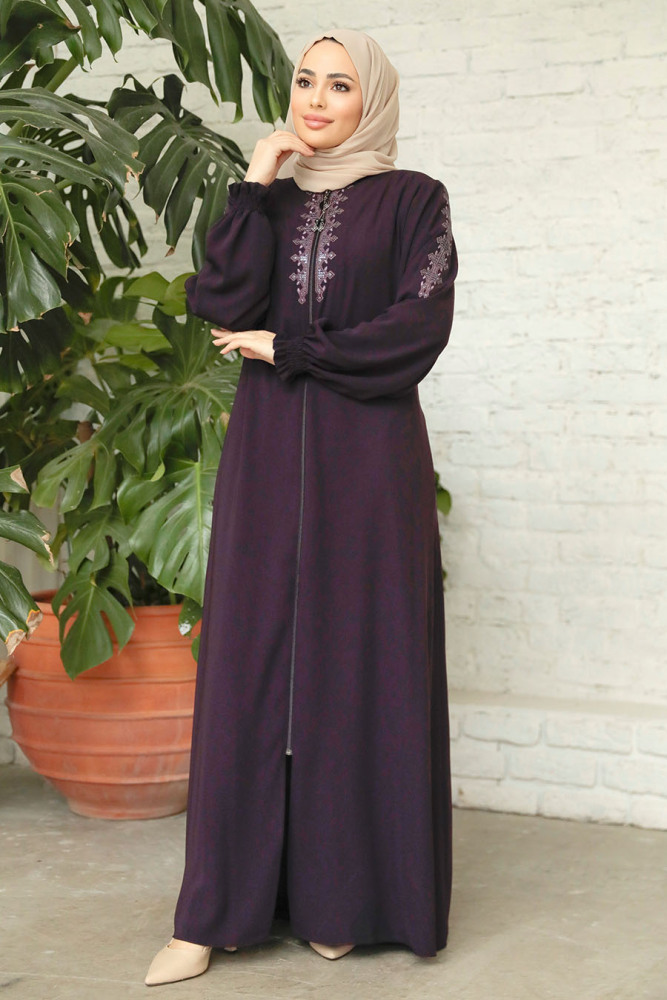 Modest Plum Color Abaya 45274MU - 2