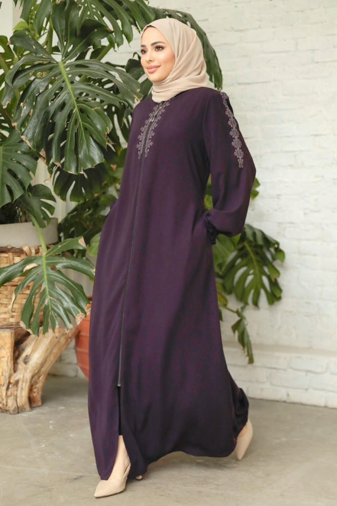 Modest Plum Color Abaya 45274MU - 3