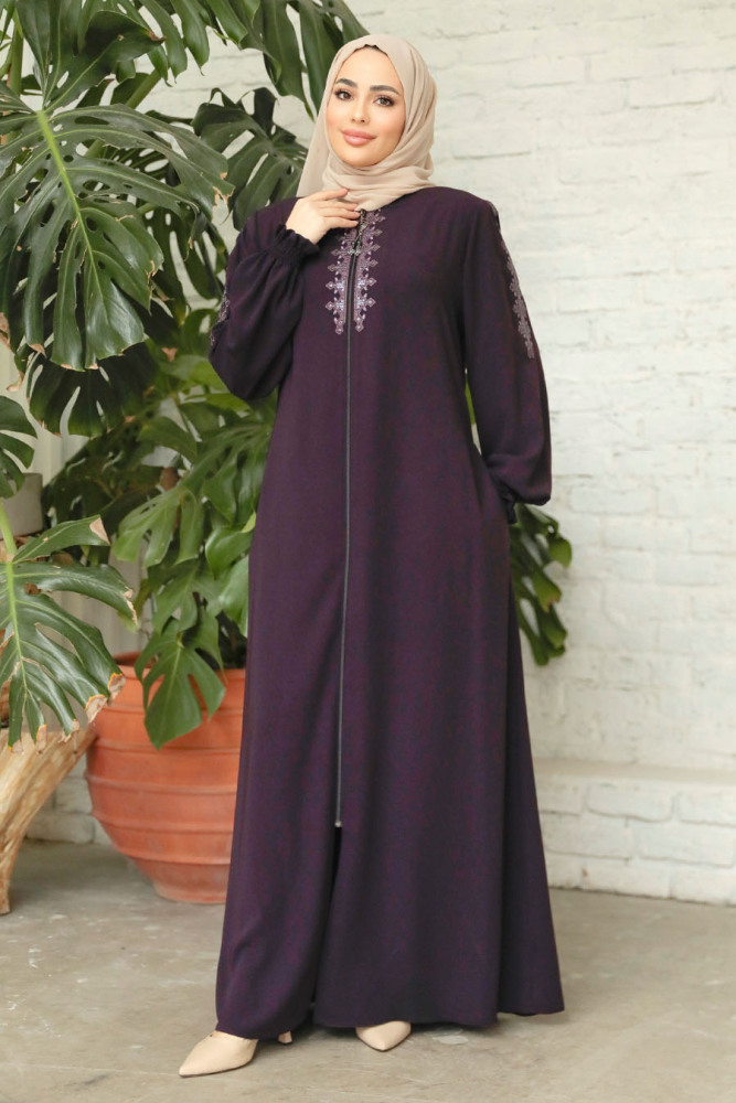 Modest Plum Color Abaya 45274MU - 4