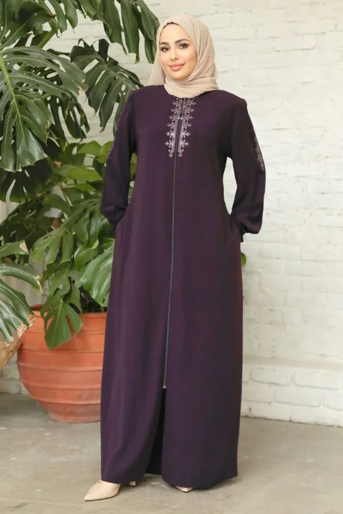 Modest Plum Color Abaya 45274MU - 1
