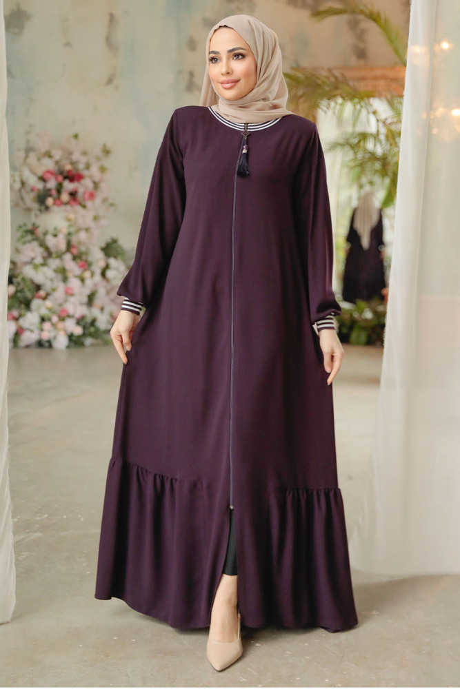 Modest Plum Color Abaya Dubai 45276MU - 2