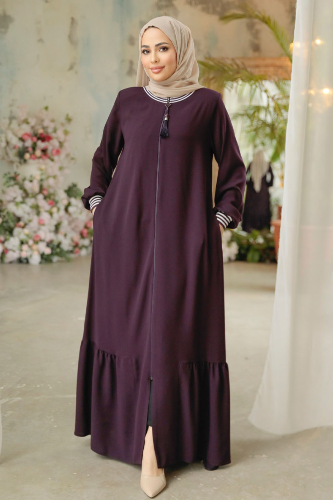 Modest Plum Color Abaya Dubai 45276MU - 1