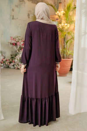 Modest Plum Color Abaya Dubai 45276MU - 3