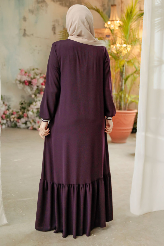 Modest Plum Color Abaya Dubai 45276MU - 3