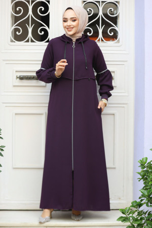 Modest Plum Color Abaya For Women 62602MU - 3