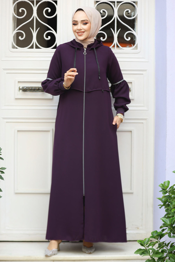 Modest Plum Color Abaya For Women 62602MU - 3