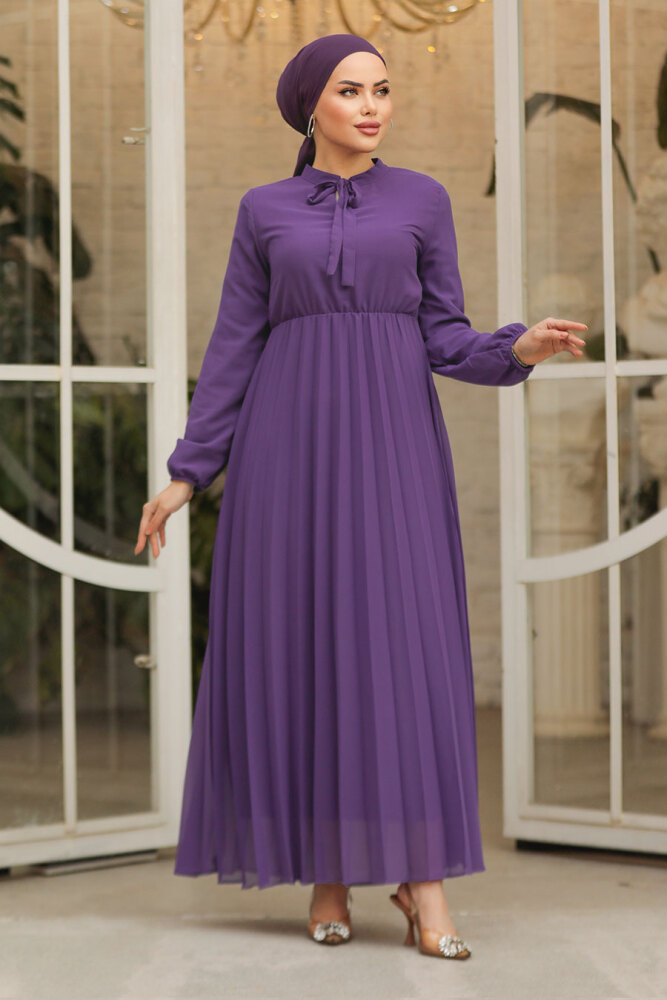 Modest Plum Color Chiffon Maxi Dresses 50351MU - 1