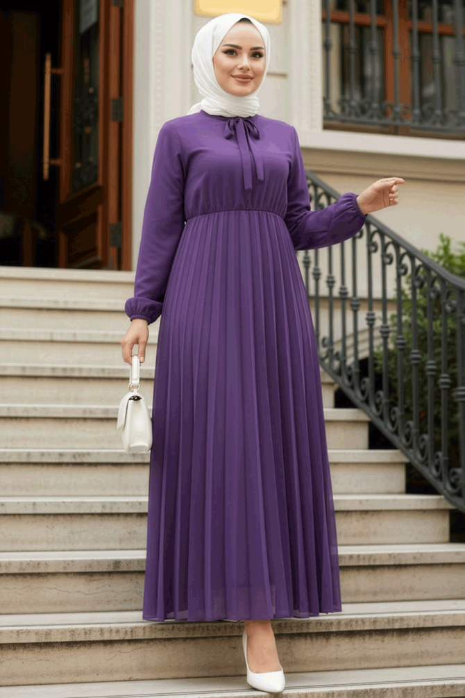 Modest Plum Color Chiffon Maxi Dresses 50351MU - 1