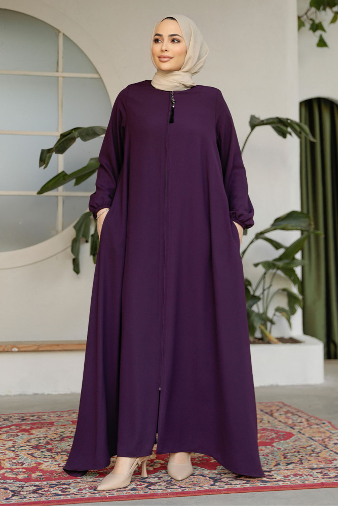 Modest Plum Color Dubai Abaya 26301MU - 1