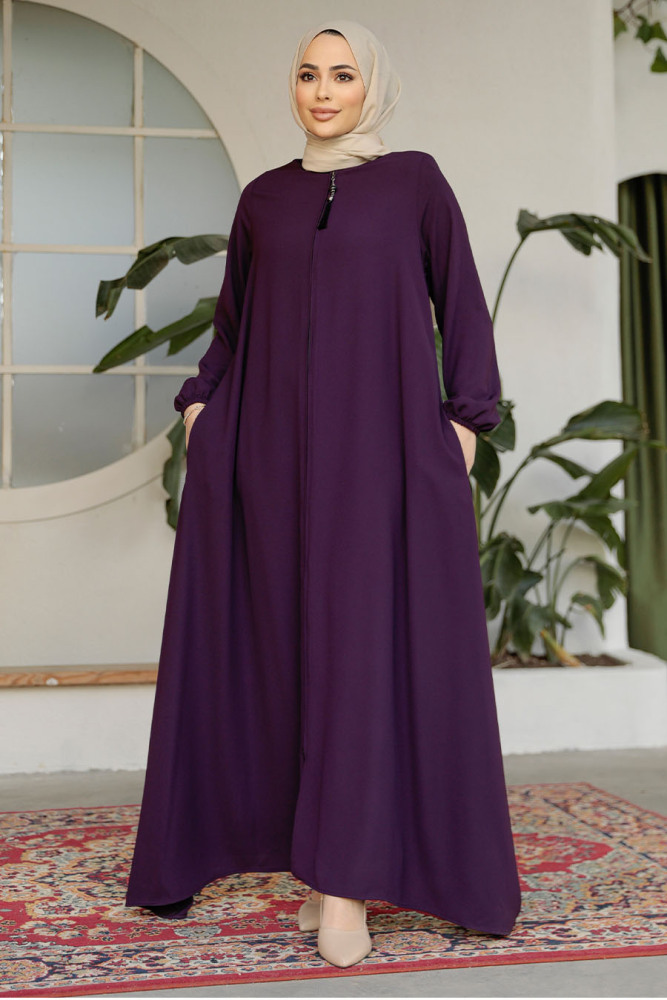 Modest Plum Color Dubai Abaya 26301MU - 2