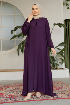 Modest Plum Color Dubai Abaya 26301MU - 3