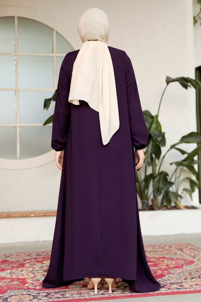 Modest Plum Color Dubai Abaya 26301MU - 4