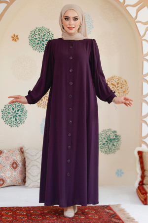 Modest Plum Color Dubai Abaya 45283MU - 2