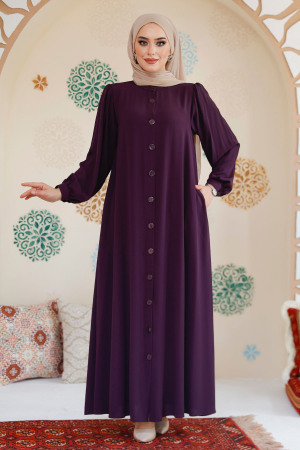 Modest Plum Color Dubai Abaya 45283MU - 1