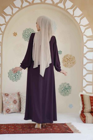 Modest Plum Color Dubai Abaya 45283MU - 7