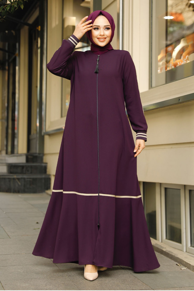 Modest Plum Color Dubai Abaya 62101MU - 2