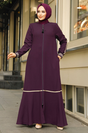 Modest Plum Color Dubai Abaya 62101MU - 1