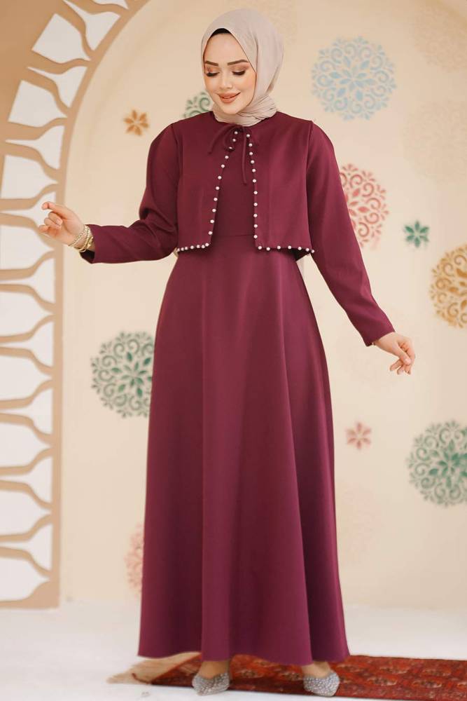 Modest Plum Color Eid Dress 61462MU - 1