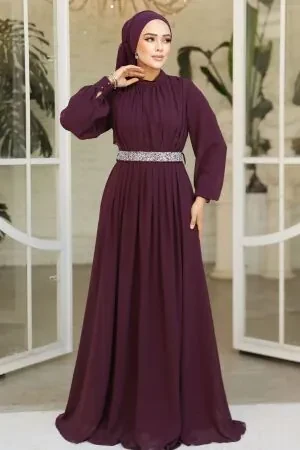 Modest Plum Color Evening Dress 25888MU 