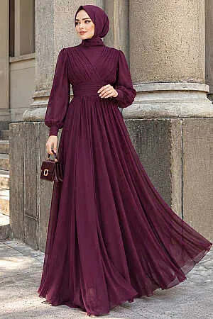 Modest Plum Color Evening Gown 46321MU 