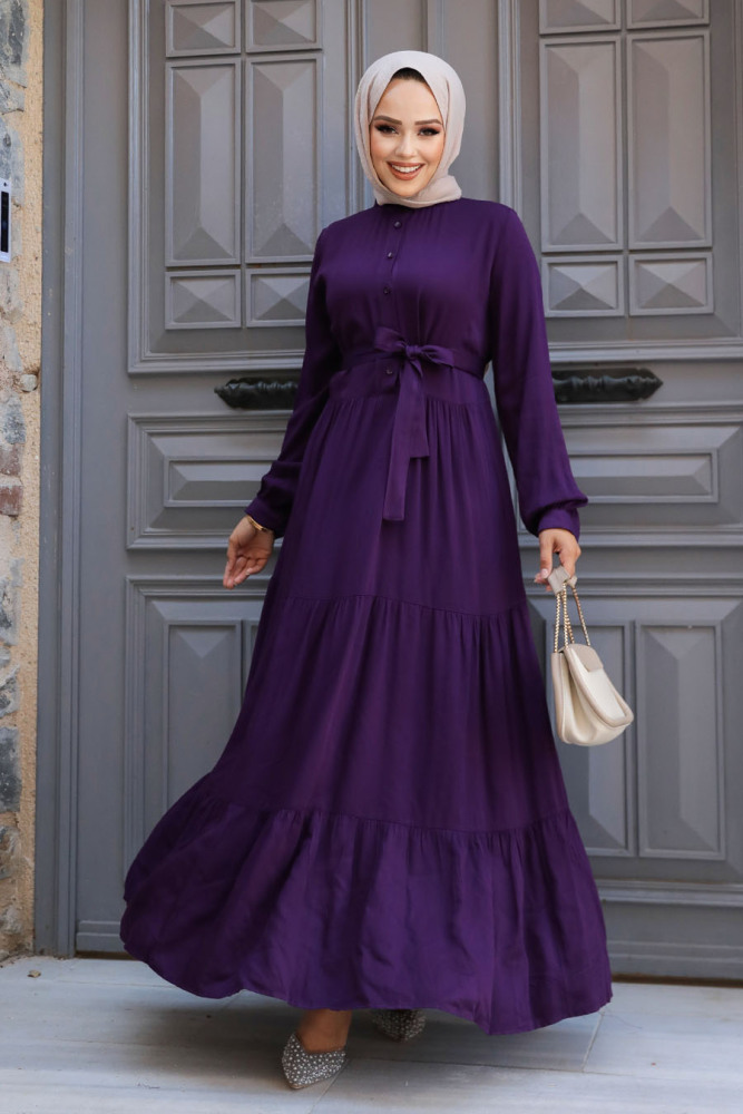 Modest Plum Color Long Dress 22042MU - 1