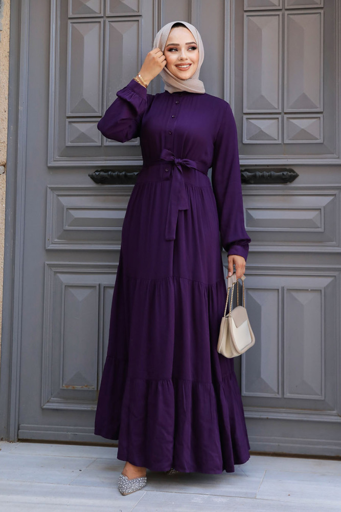 Modest Plum Color Long Dress 22042MU - 2