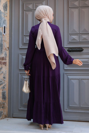 Modest Plum Color Long Dress 22042MU - 3