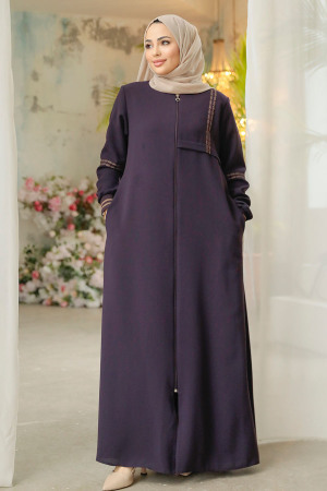 Modest Plum Color Plus Size Abaya 62102MU - 2