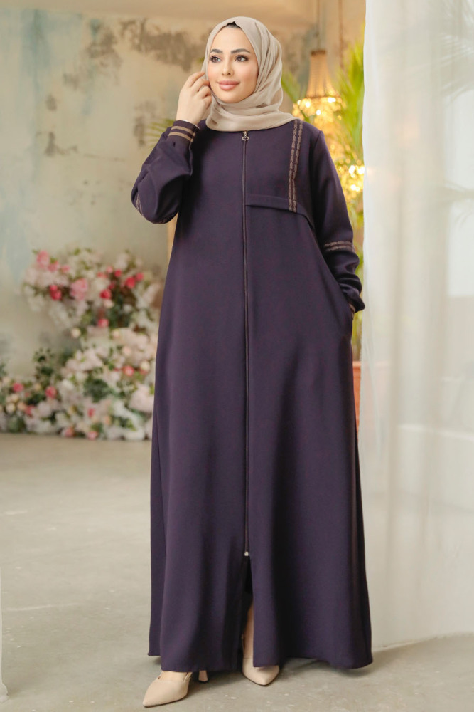 Modest Plum Color Plus Size Abaya 62102MU - 3