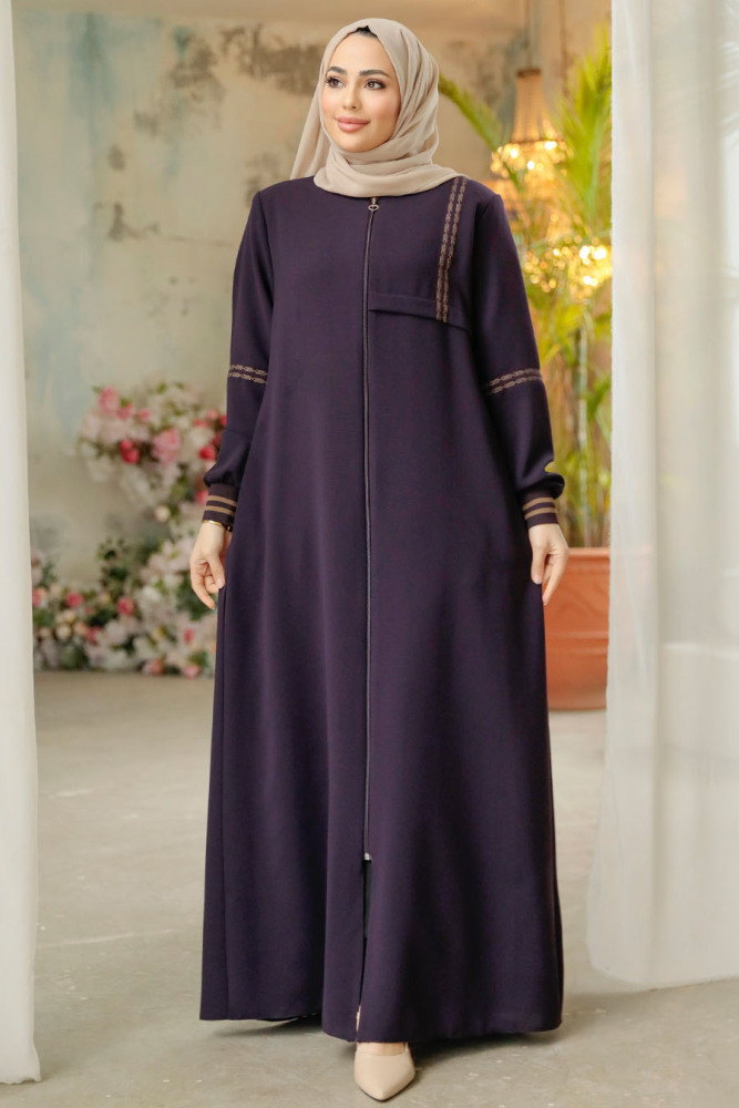 Modest Plum Color Plus Size Abaya 62102MU - 1