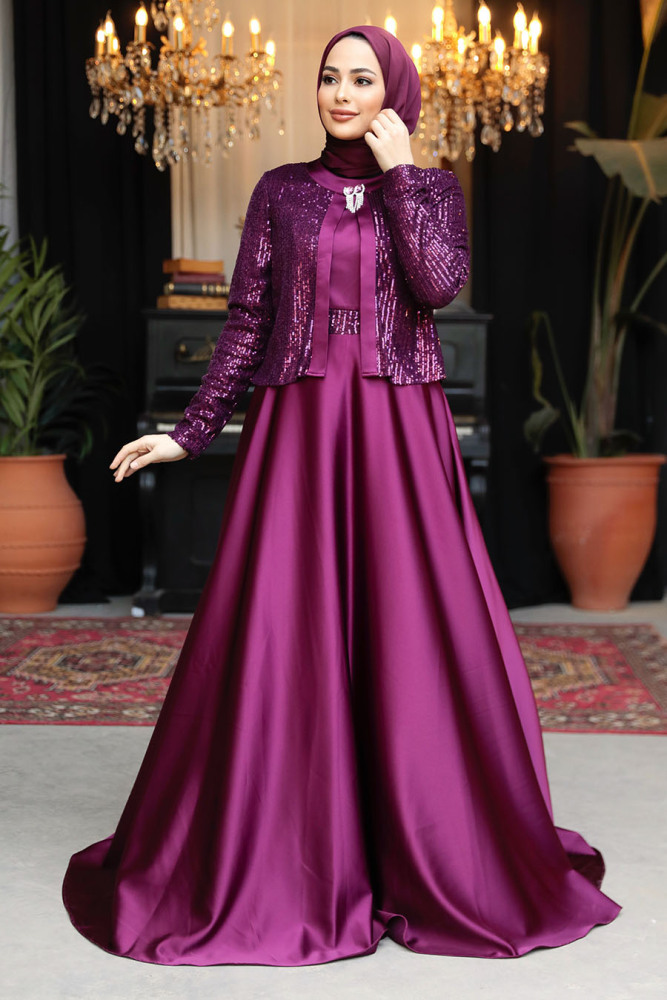 Modest Plum Color Plus Size Evening Gowns 25881MU - 2