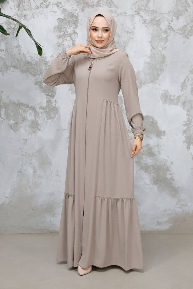 Modest Plus Size Beige Dubai Abaya 8133BEJ - 2