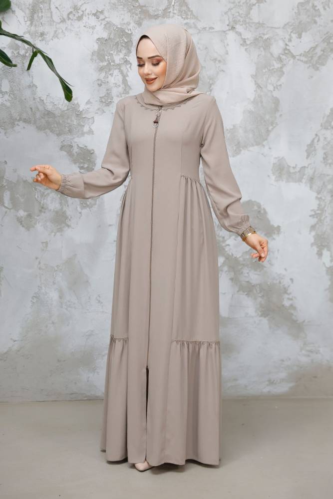 Modest Plus Size Beige Dubai Abaya 8133BEJ - 1