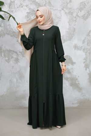 Modest Plus Size Dark Khaki Dubai Abaya 8133KHK - 1