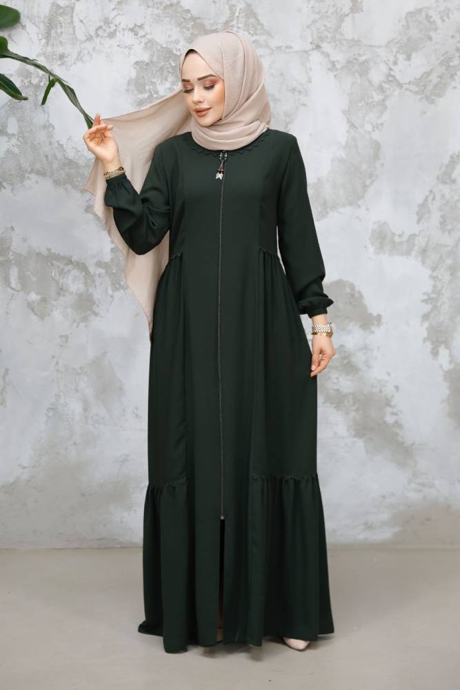 Modest Plus Size Dark Khaki Dubai Abaya 8133KHK - 1