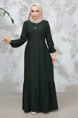 Modest Plus Size Dark Khaki Dubai Abaya 8133KHK - 3