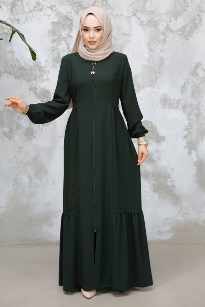 Modest Plus Size Dark Khaki Dubai Abaya 8133KHK - 3