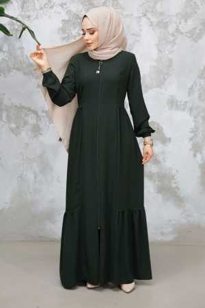 Modest Plus Size Dark Khaki Dubai Abaya 8133KHK - 4