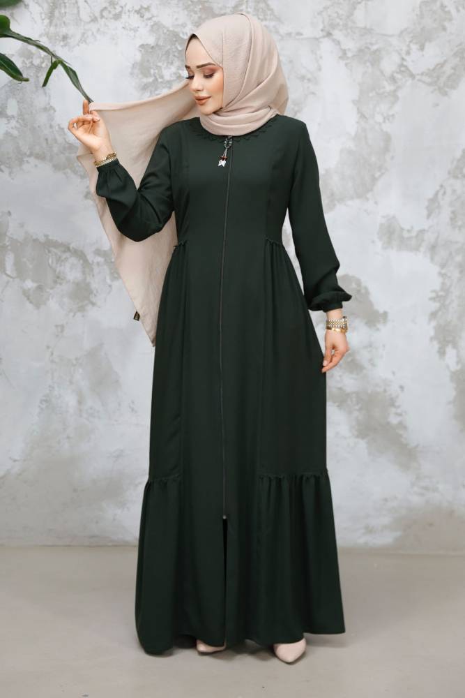 Modest Plus Size Dark Khaki Dubai Abaya 8133KHK - 4