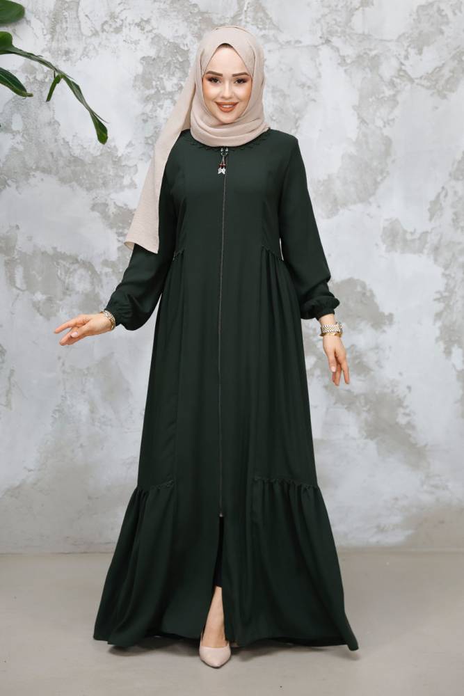 Modest Plus Size Dark Khaki Dubai Abaya 8133KHK - 2