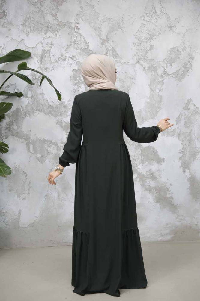 Modest Plus Size Dark Khaki Dubai Abaya 8133KHK - 5